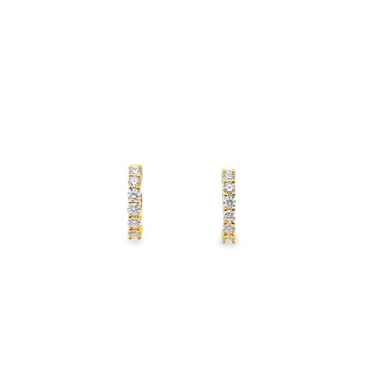 18K Yellow Gold Diamond Single Line Huggie Hoop Earrings