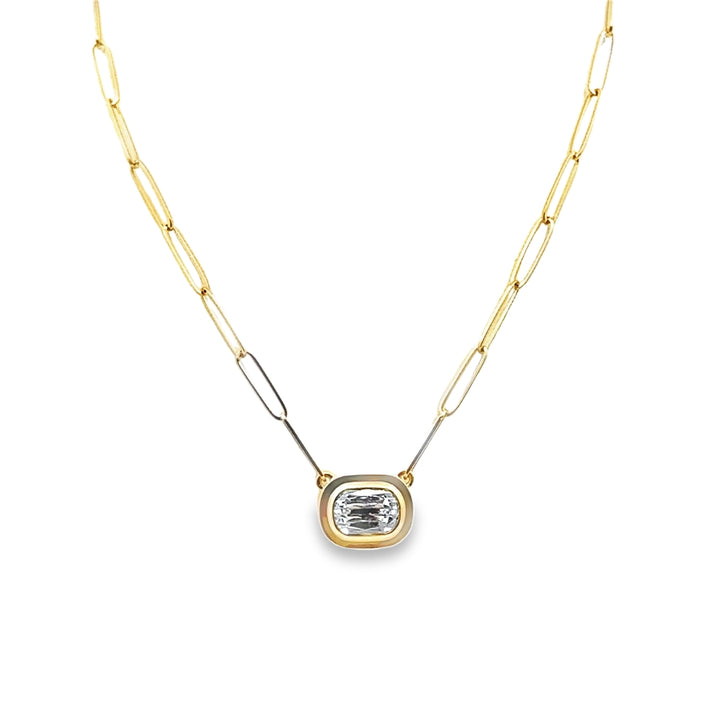 14K Yellow Gold Diamond Bezel Set Paperclip Chain Necklace