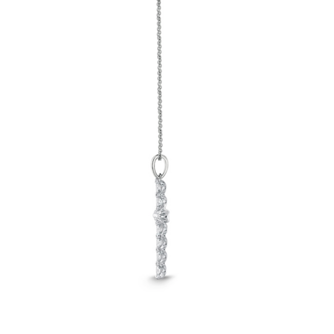 18K White Gold Diamond Single Prong Cross Pendant Necklace