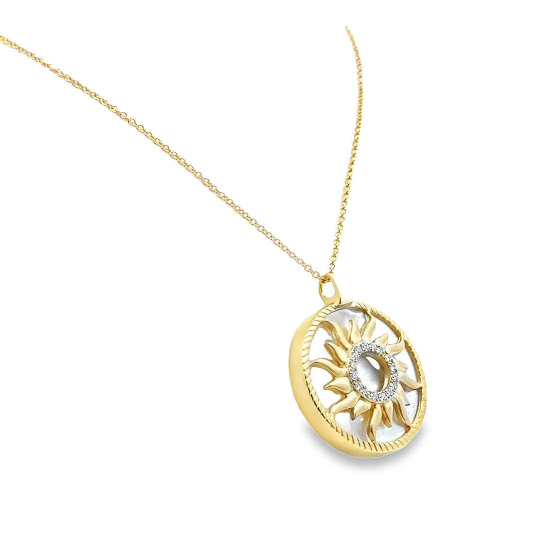 14K Two-Tone Gold Mother of Pearl Diamond Sun Pendant Necklace