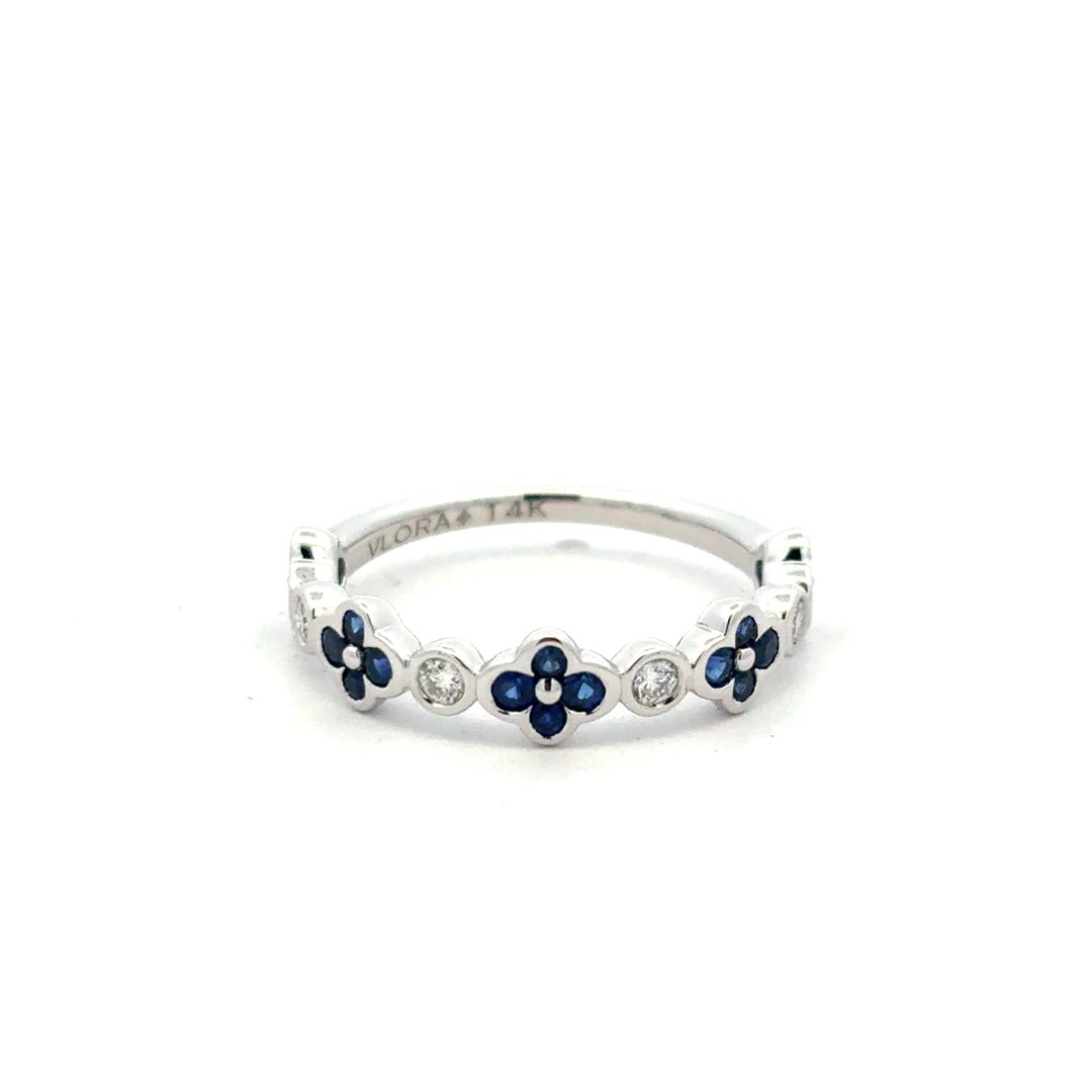 14K White Gold Sapphire Diamond Alternating Bloom Bridal Stacker Ring