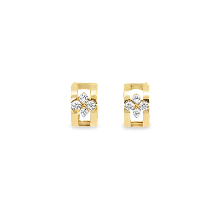 18K Yellow Gold Diamond Love in Verona Open Frame Huggie Hoop Earrings