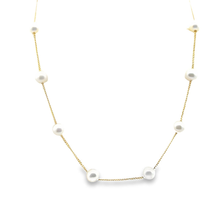 14K Yellow Gold Freshwater Cultured Pearl Station Necklace