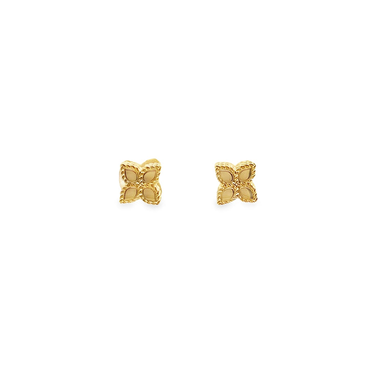 18K Yellow Gold Princess Flower Stud Earrings (Small)