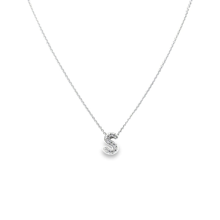 18K White Gold Diamond Tiny Treasures Love Letter "S" Pendant Necklace