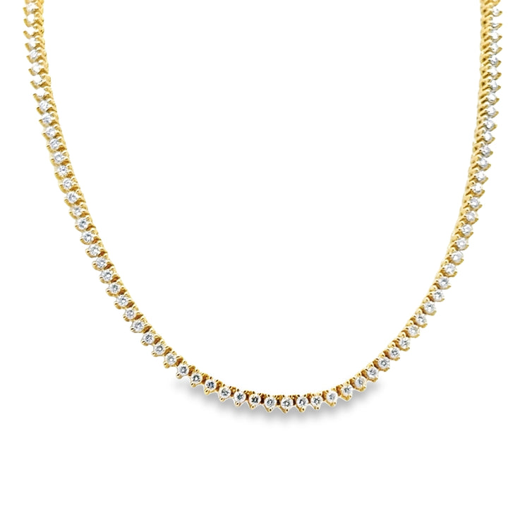 14K Yellow Gold Diamond 3-Prong Tennis Necklace