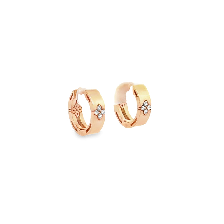 18K Rose Gold Diamond Love in Verona Accent Huggie Hoop Earrings