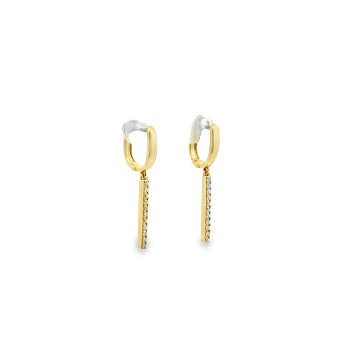 14K Yellow Gold Diamond Bar Huggie Hoop Earrings