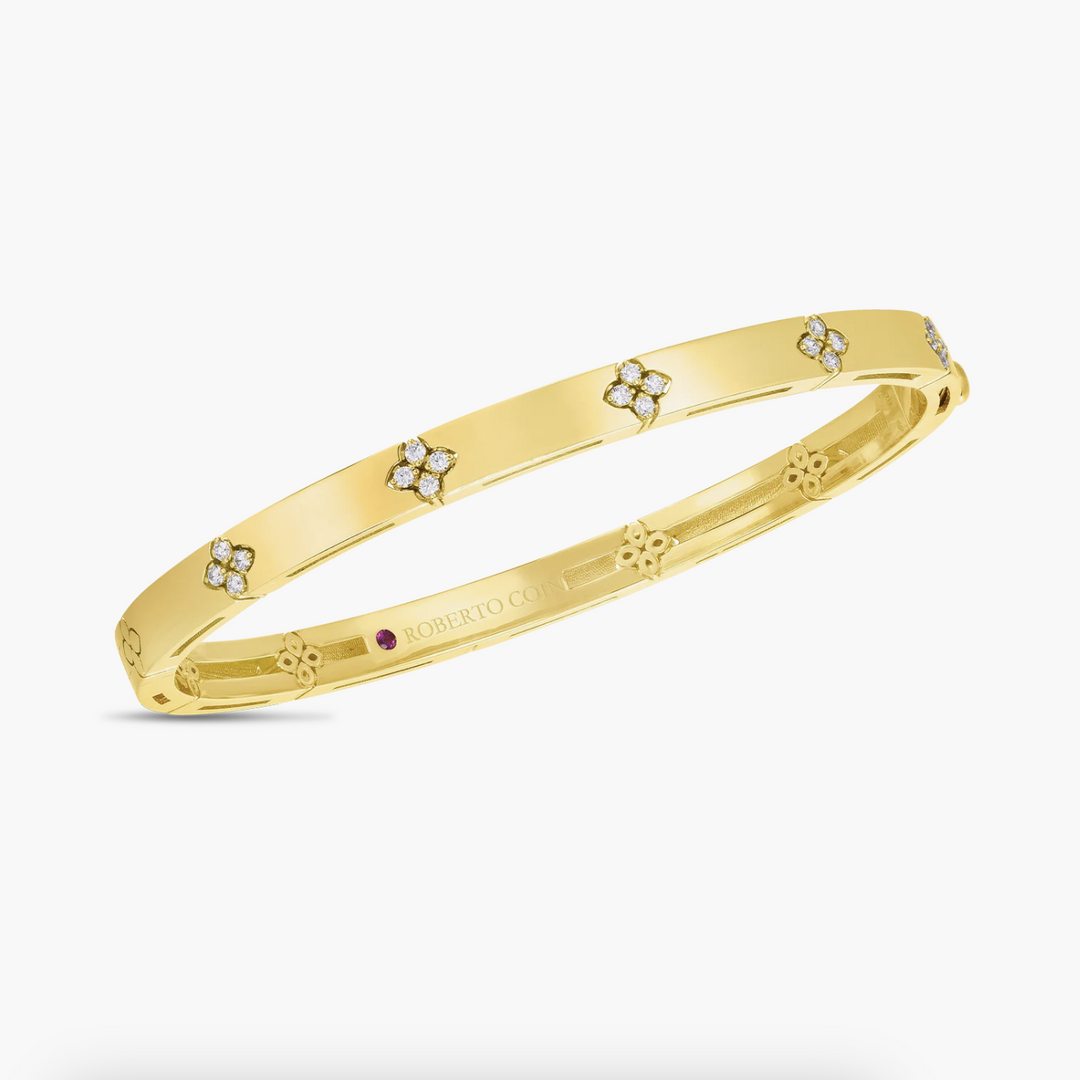 18K Yellow Gold Diamond Love In Verona Narrow Bangle Bracelet