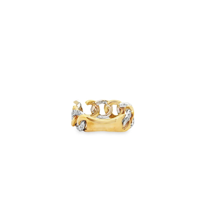 18K Two-Tone Gold Diamond Pave Link Chain Ring