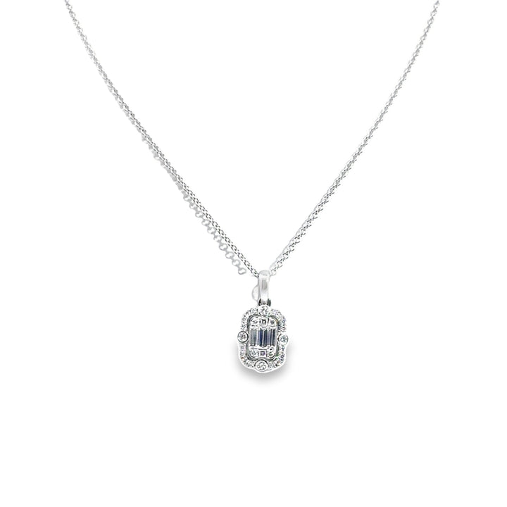 14K White Gold Diamond Halo Pendant Necklace