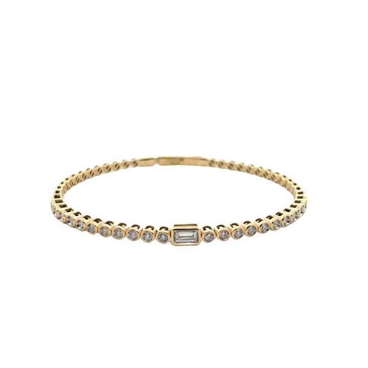 14K Yellow Gold Diamond Bezel Set Flex Bangle Bracelet