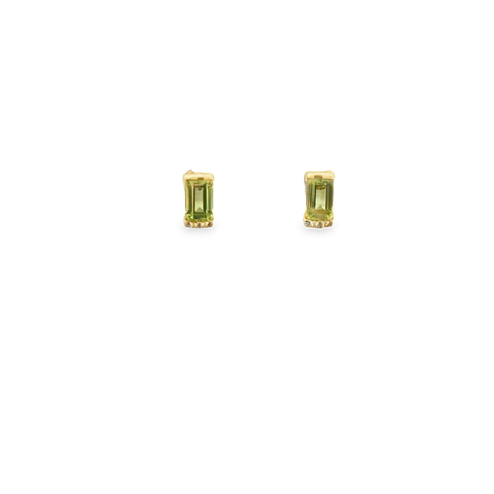 14K Yellow Gold Peridot Diamond Stud Earrings