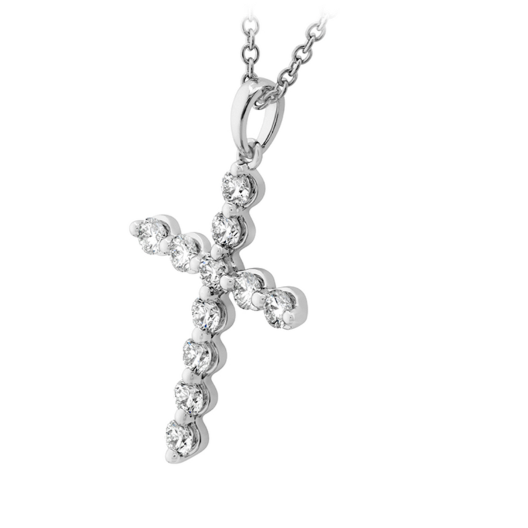 18K White Gold Diamond Single Prong Cross Pendant Necklace