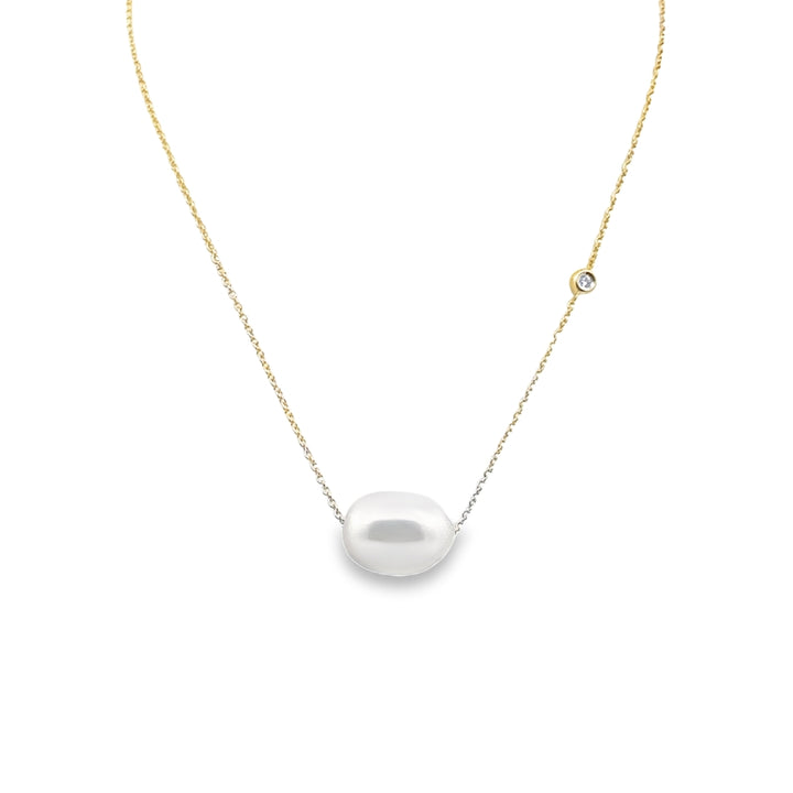 14K Yellow Gold Freshwater Cultured Pearl Diamond Floating Necklace