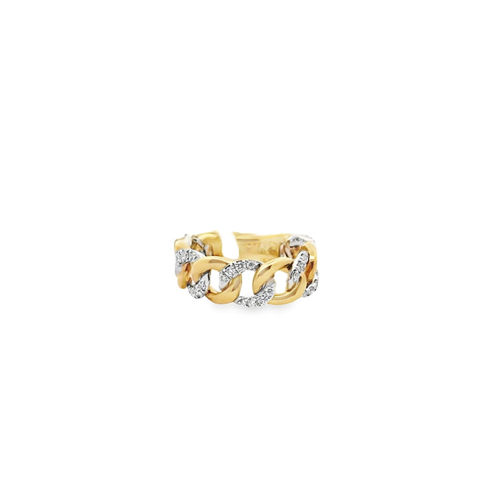 18K Two-Tone Gold Diamond Pave Link Chain Ring