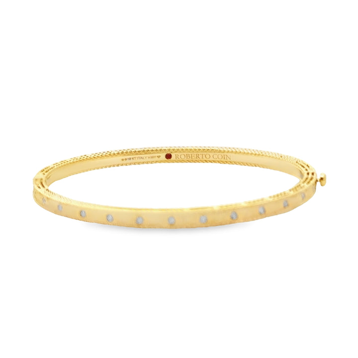 18K Yellow Gold Diamond Princess Satin Bangle Bracelet