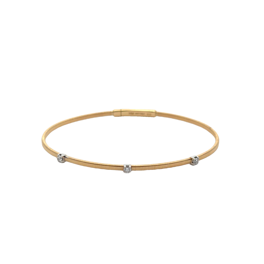 14K Two-Tone Gold Diamond Ribbed 3 Station Flex Bangle Bracelet