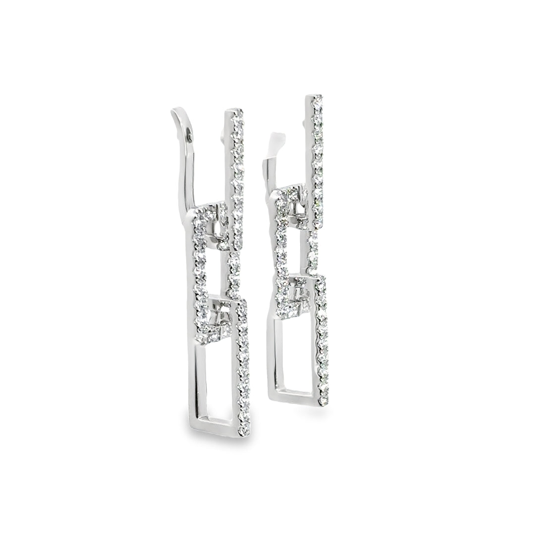 18K White Gold Diamond Rectangle Drop Earrings