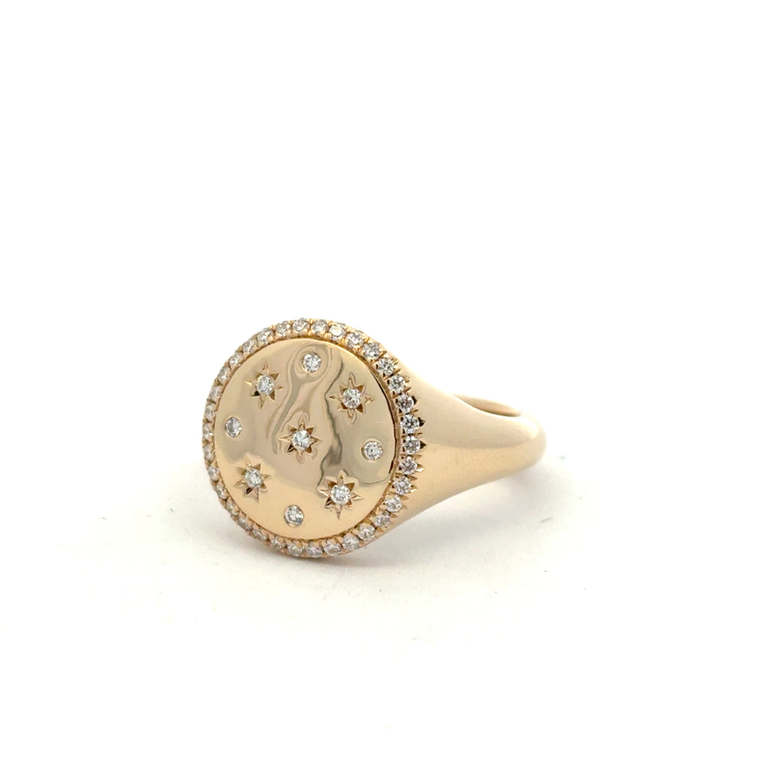 14K Yellow Gold Diamond Amuleta Star Signet Ring