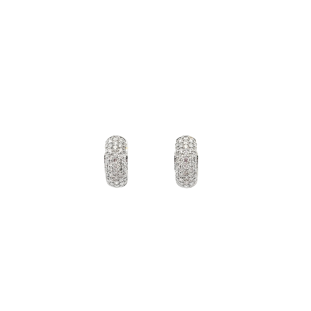 18K White Gold Diamond Pave Huggie Hoop Earrings