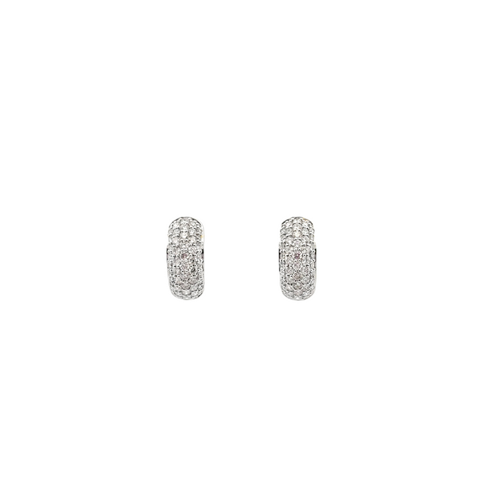 18K White Gold Diamond Pave Huggie Hoop Earrings