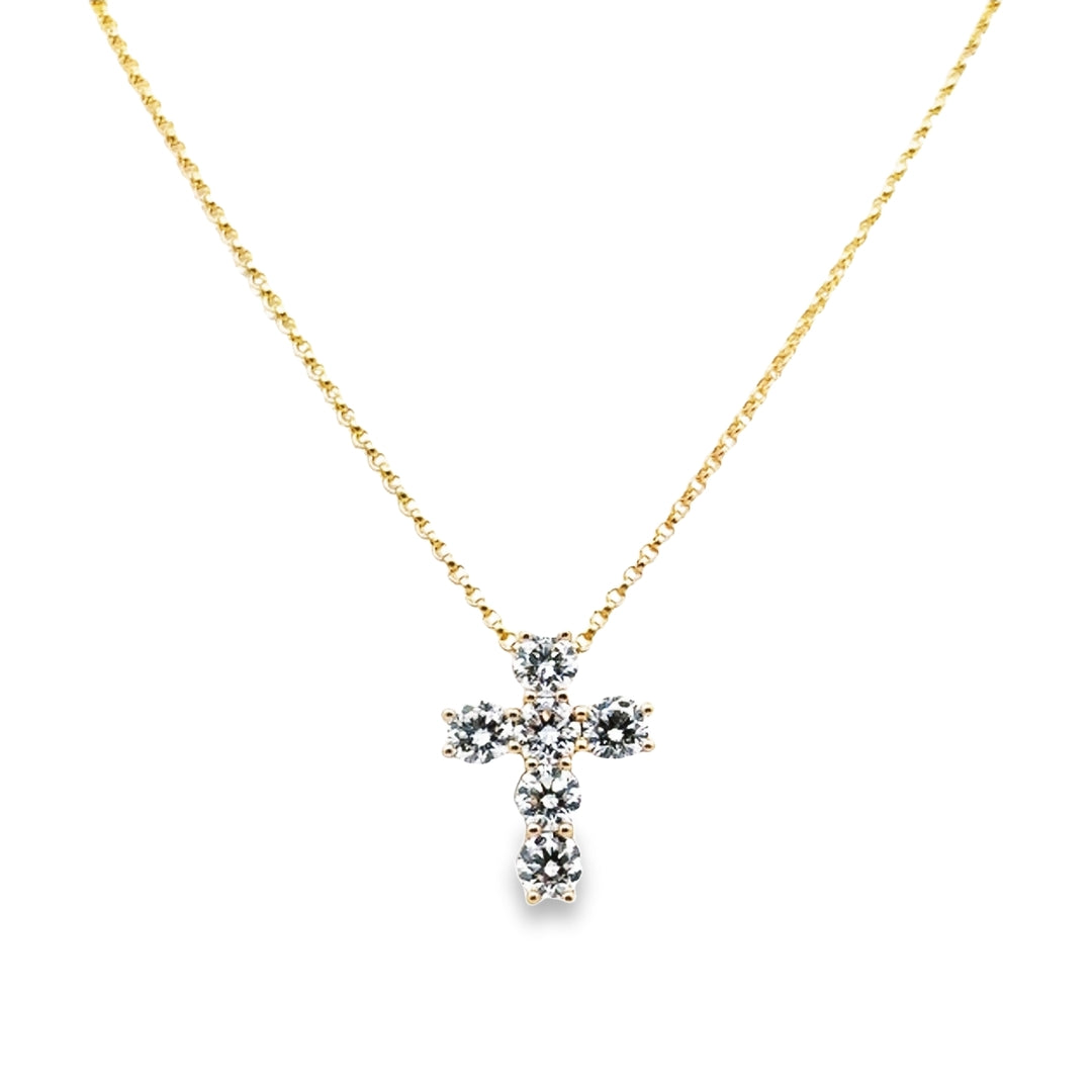 18K Yellow Gold Diamond Cross Pendant Necklace
