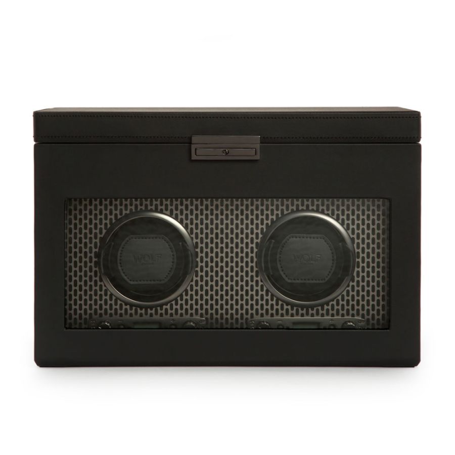 Axis Double Watch Winder with Storage In Powder Coat