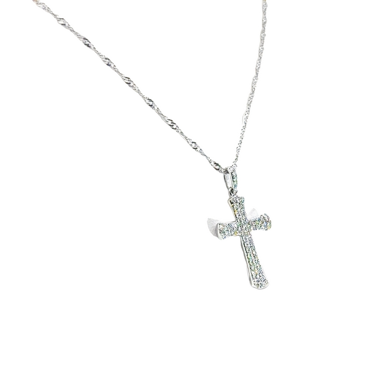 14K White Gold Diamond Pave Cross Pendant