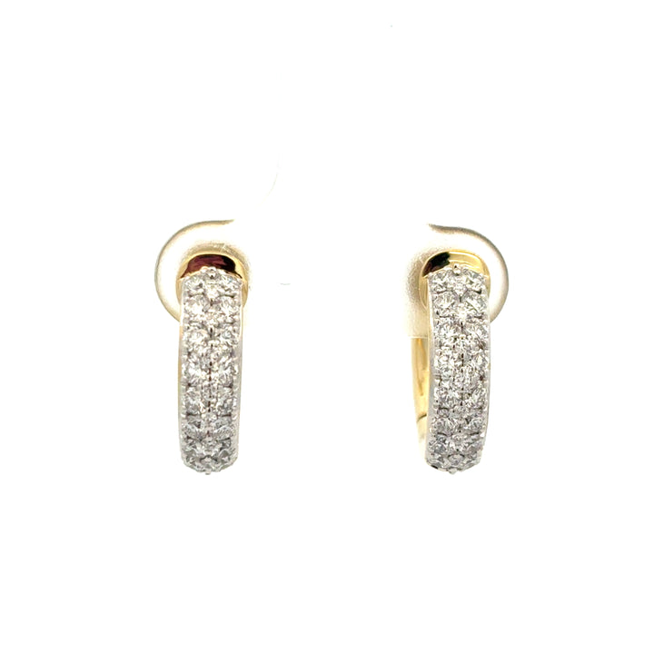 18K Two-Tone Gold Diamond Pave Huggie Hoop Earrings