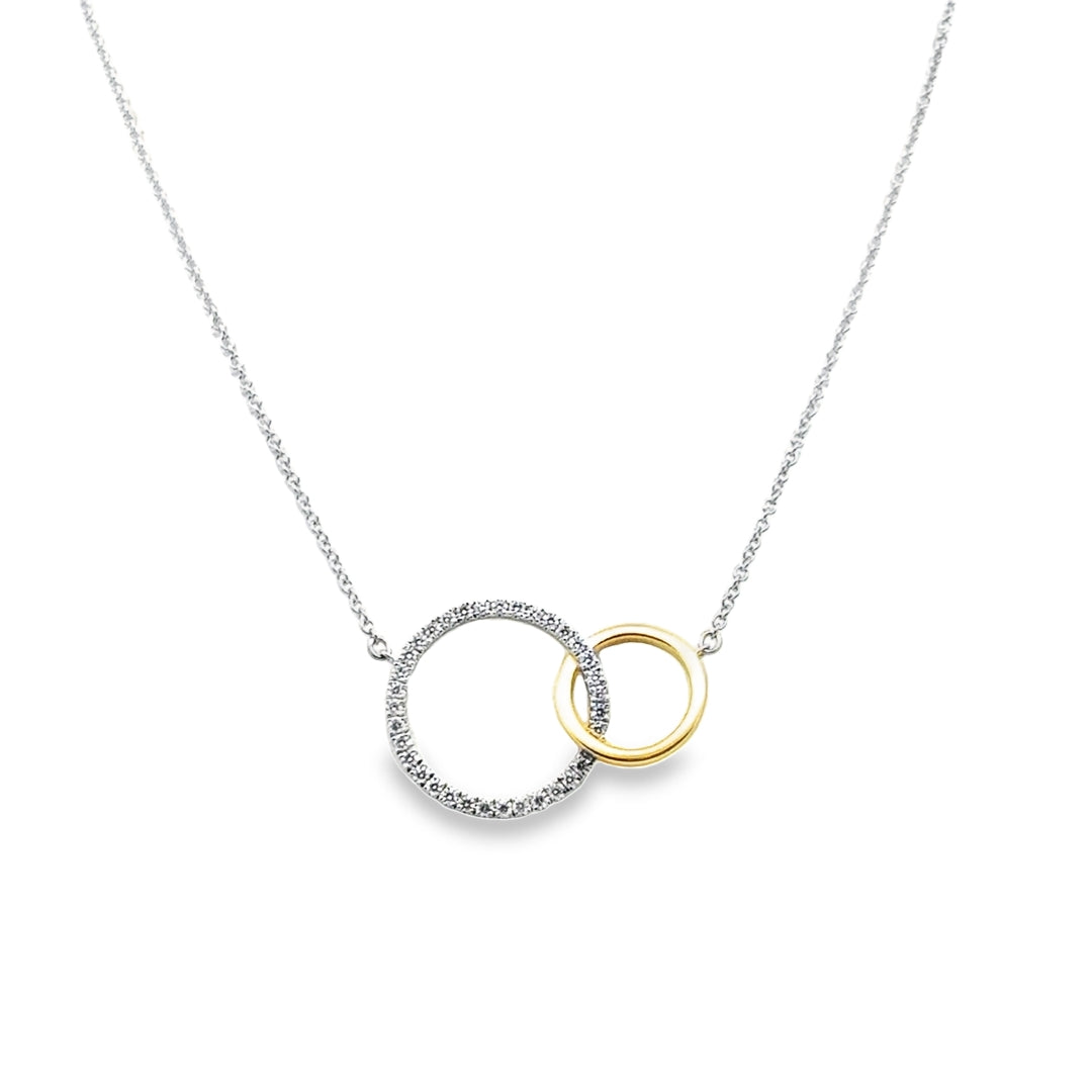 14K Two-Tone Gold Diamond Circle Pendant Necklace