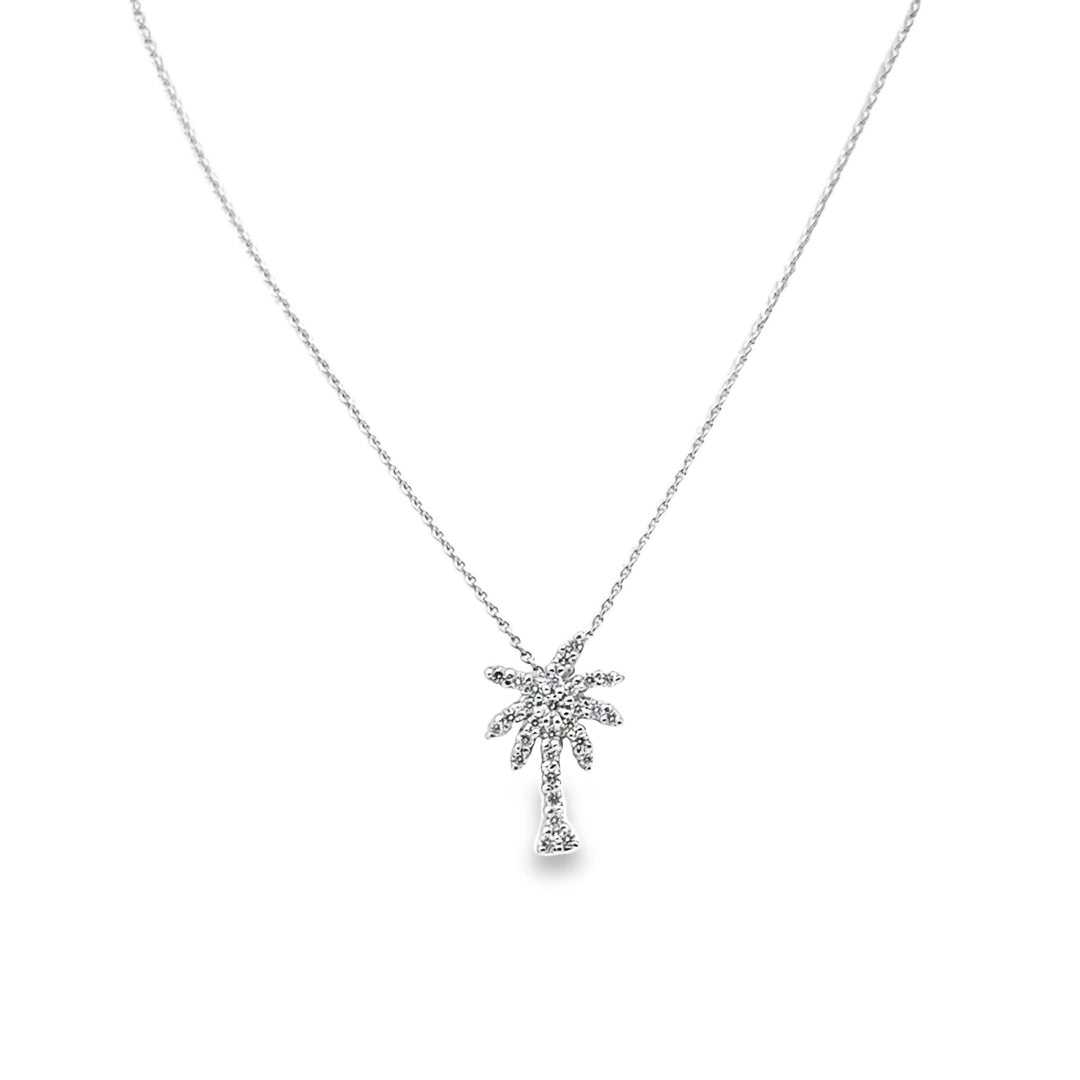 18K White Gold Diamond Tiny Treasures Palm Tree Pendant Necklace (Small)