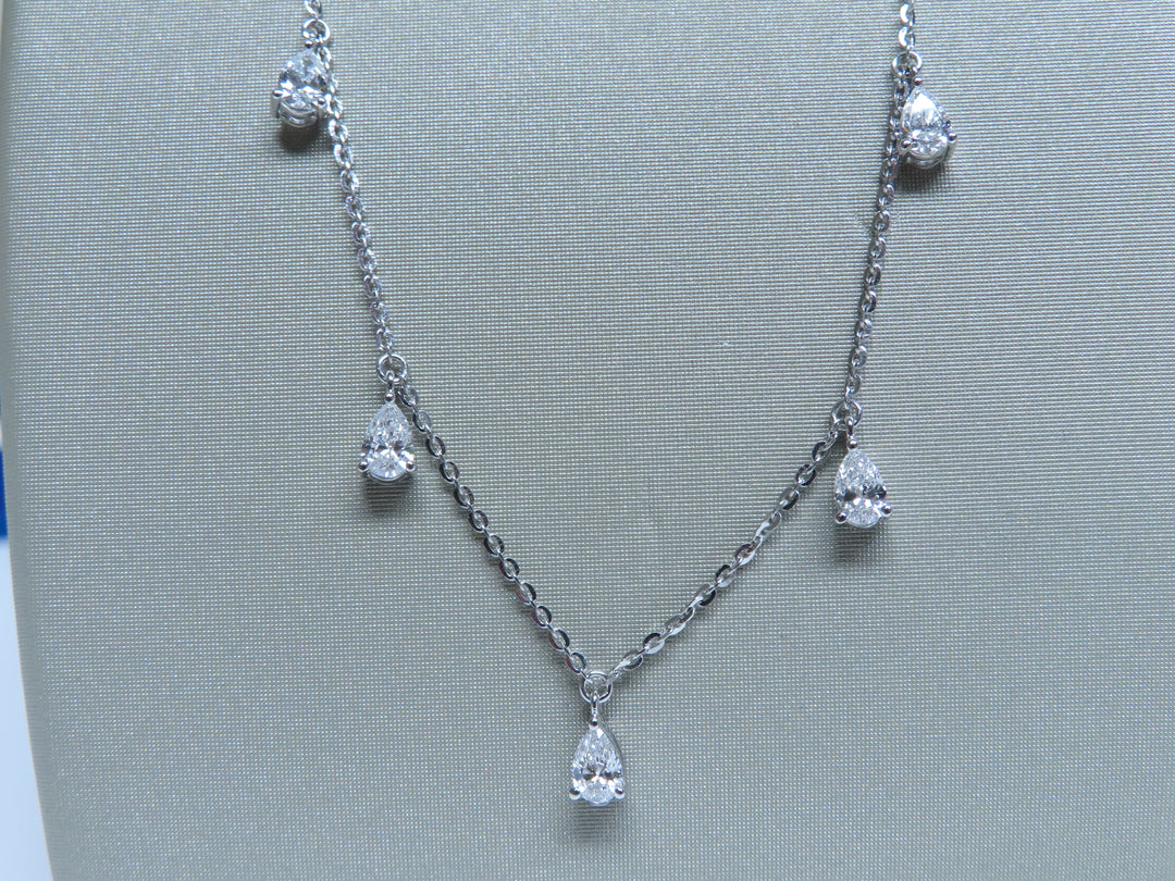 14K White Gold Lab Grown Diamond Pear Drop Station Necklace