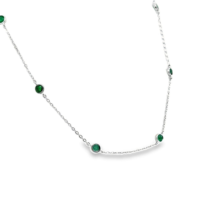 14K White Gold Emerald Station Necklace