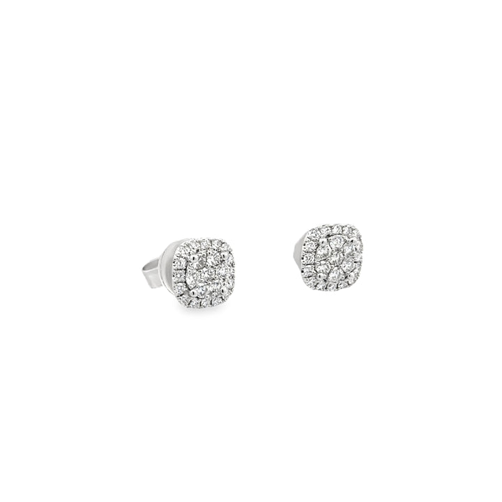 18K White Gold Diamond Halo Stud Earrings