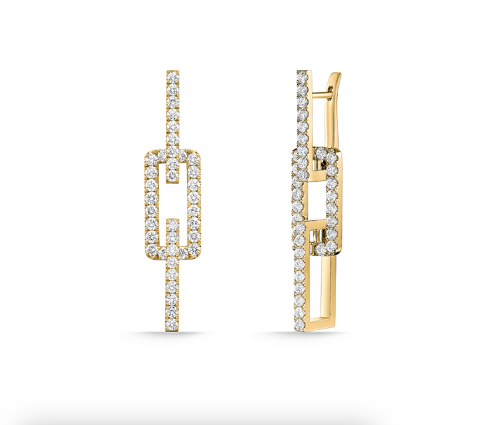 18K Yellow Gold Diamond Rectangle Drop Earrings