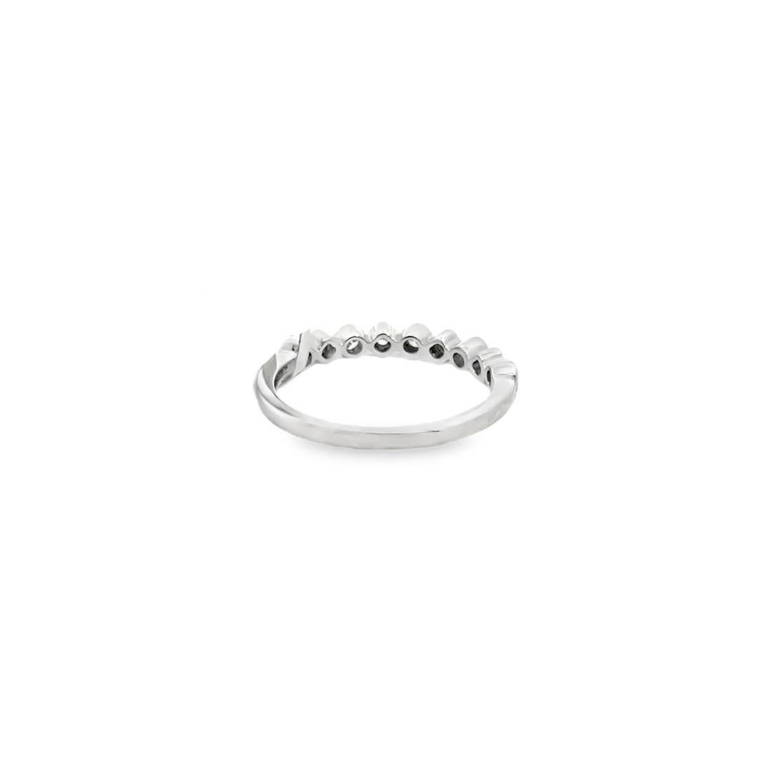14K White Gold Diamond Clover Bezel Stacker Ring