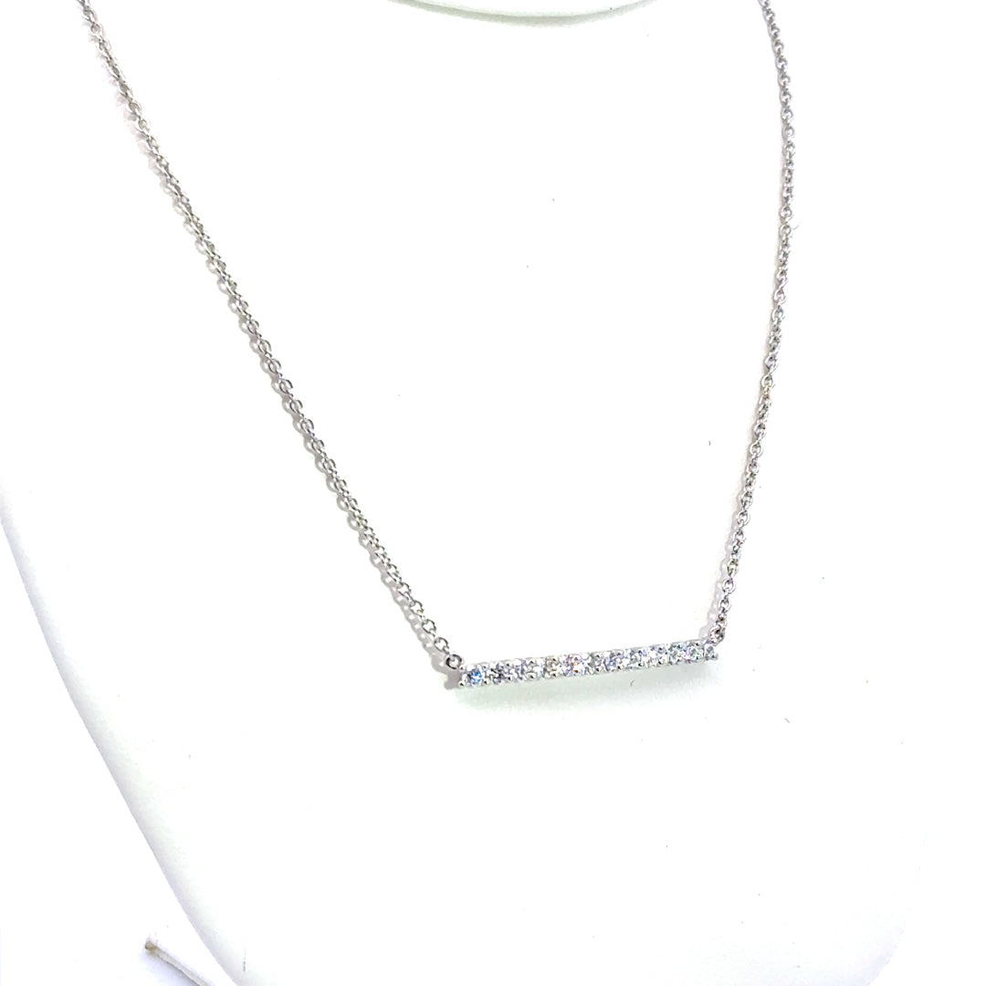 18K White Gold Diamond Bar Necklace (Small)