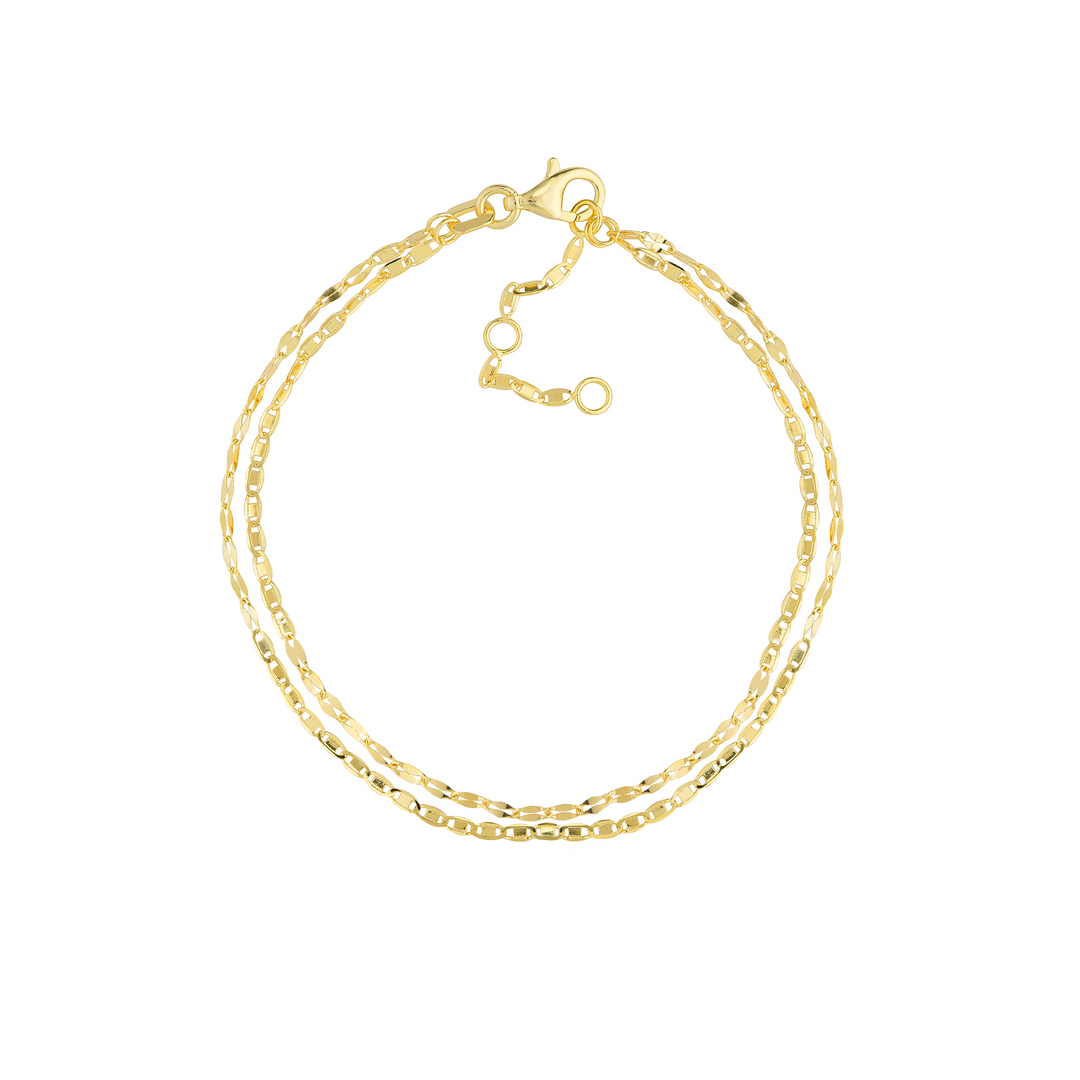 14K Yellow Gold Hammered Double Strand Chain Bracelet