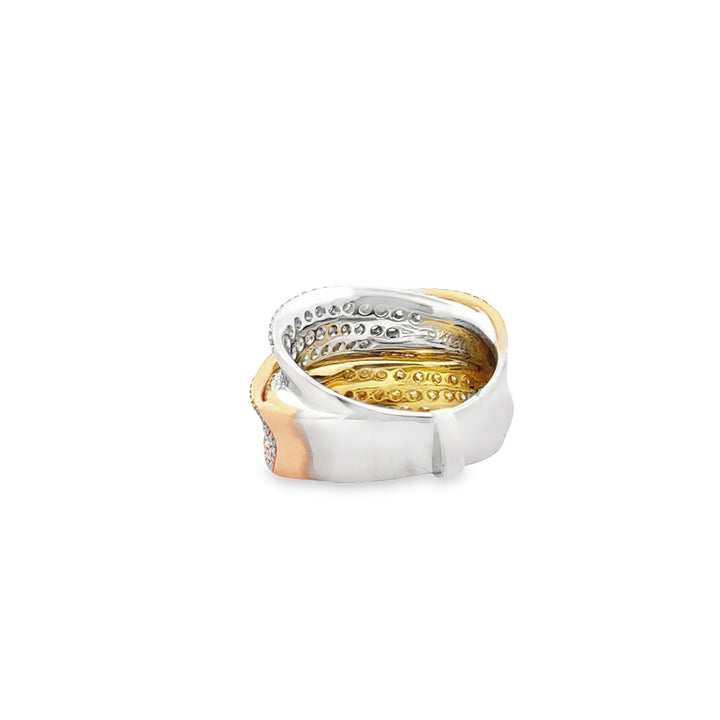 18K Three-Tone Gold Diamond Pave Layered Ring