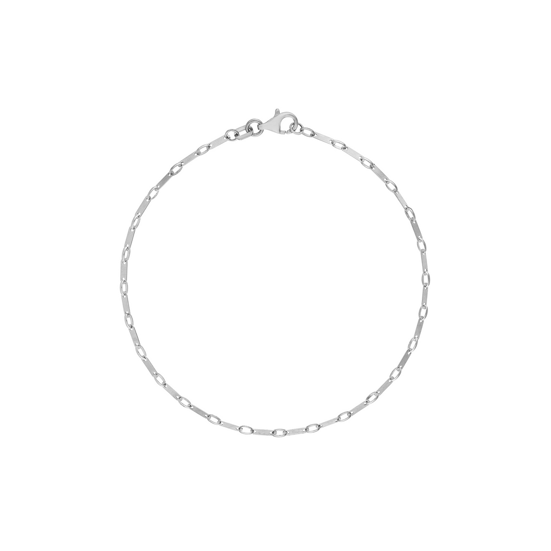14K White Gold Flat Link Chain Bracelet