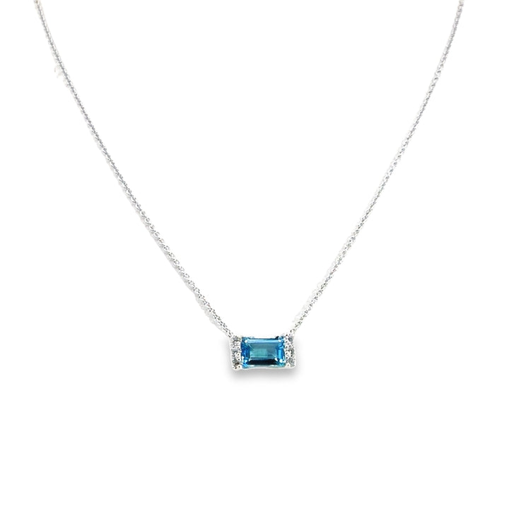 14K White Gold Blue & White Topaz Pendant Necklace