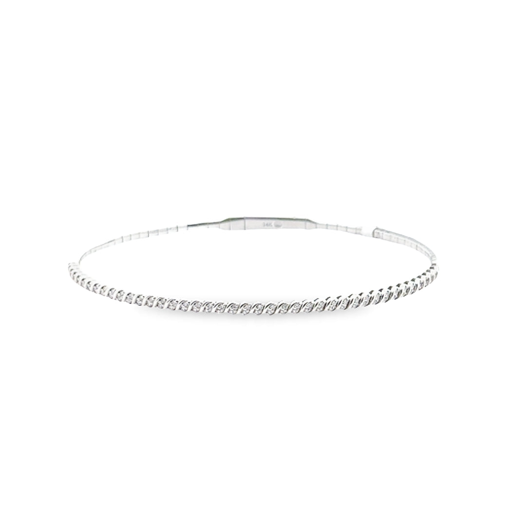 14K White Gold Diamond Twist Flex Bangle Bracelet