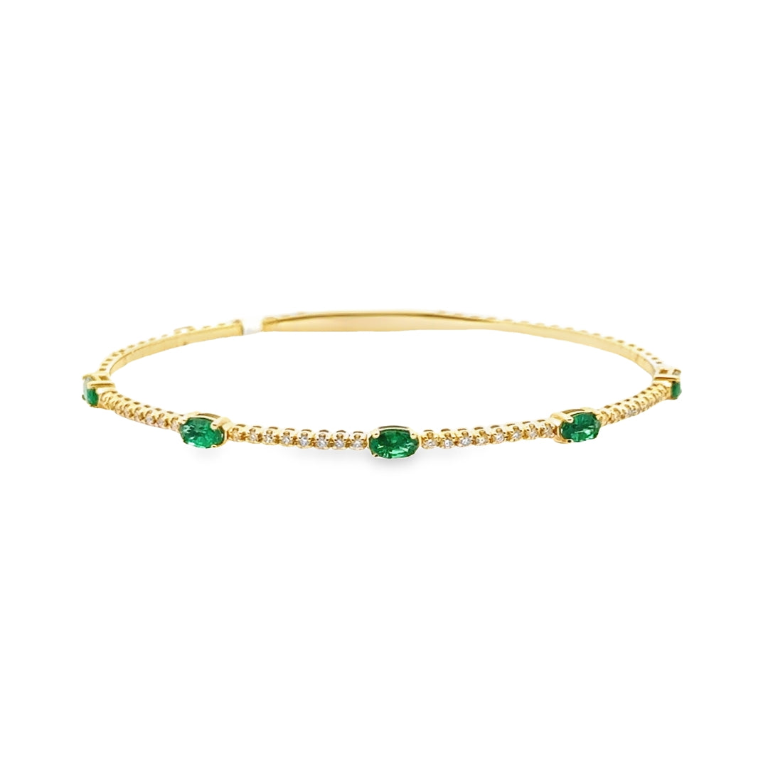 14K Yellow Gold Emerald Diamond Bangle Bracelet