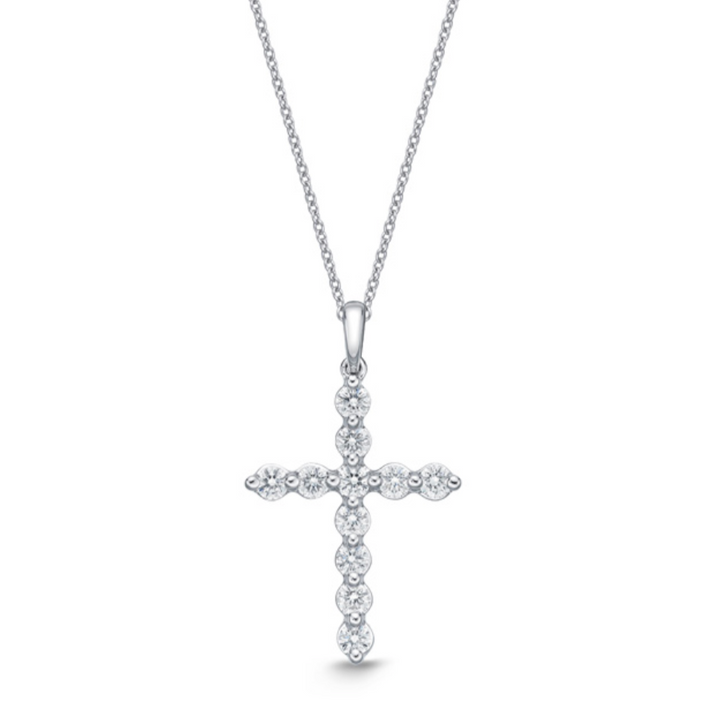 18K White Gold Diamond Single Prong Cross Pendant Necklace