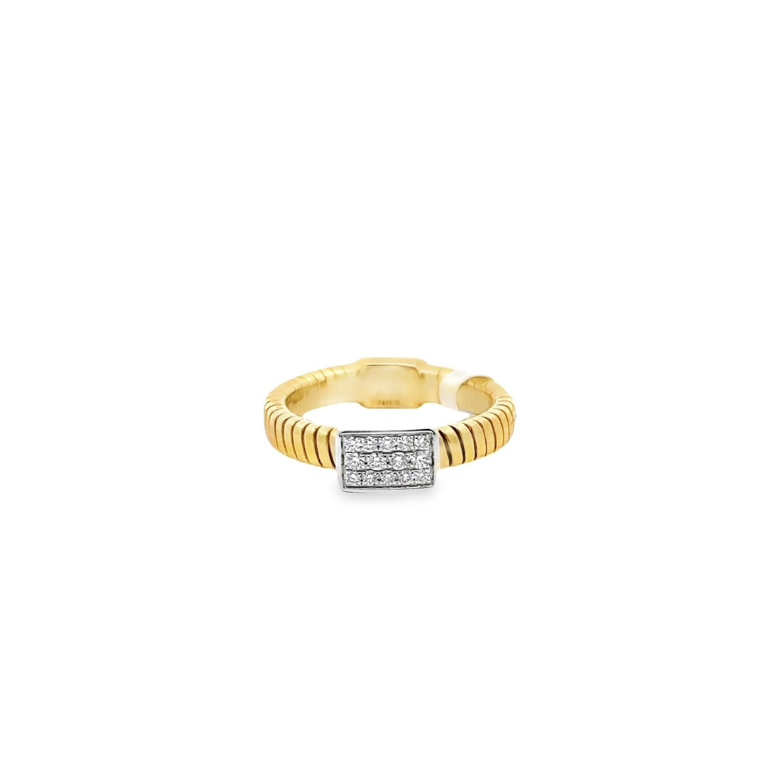 18K Two-Tone Gold Diamond Ribbed Cluster Ring
