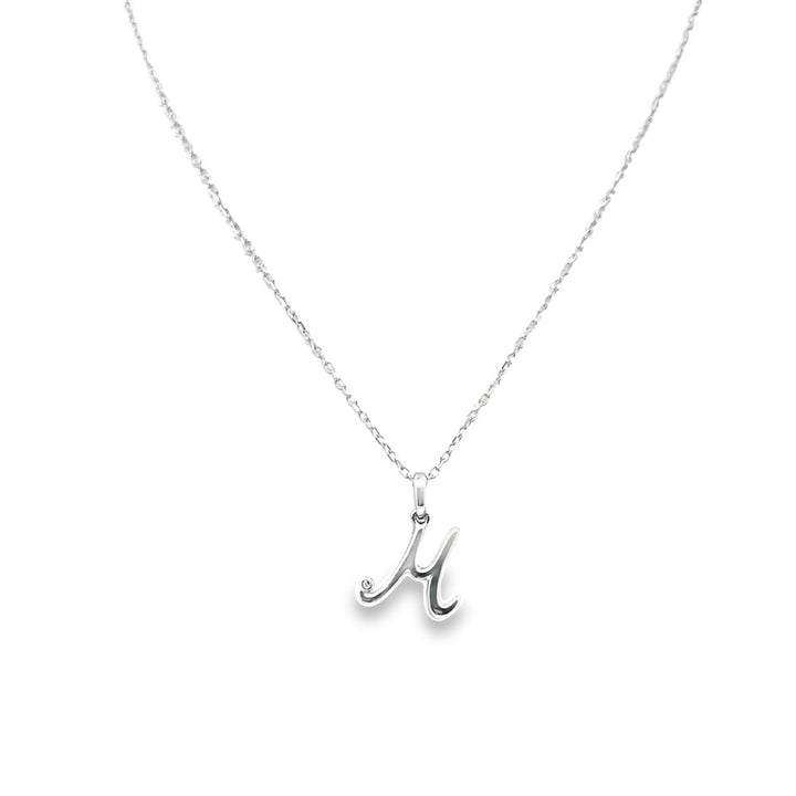 14K White Gold Diamond M Initial Pendant Necklace