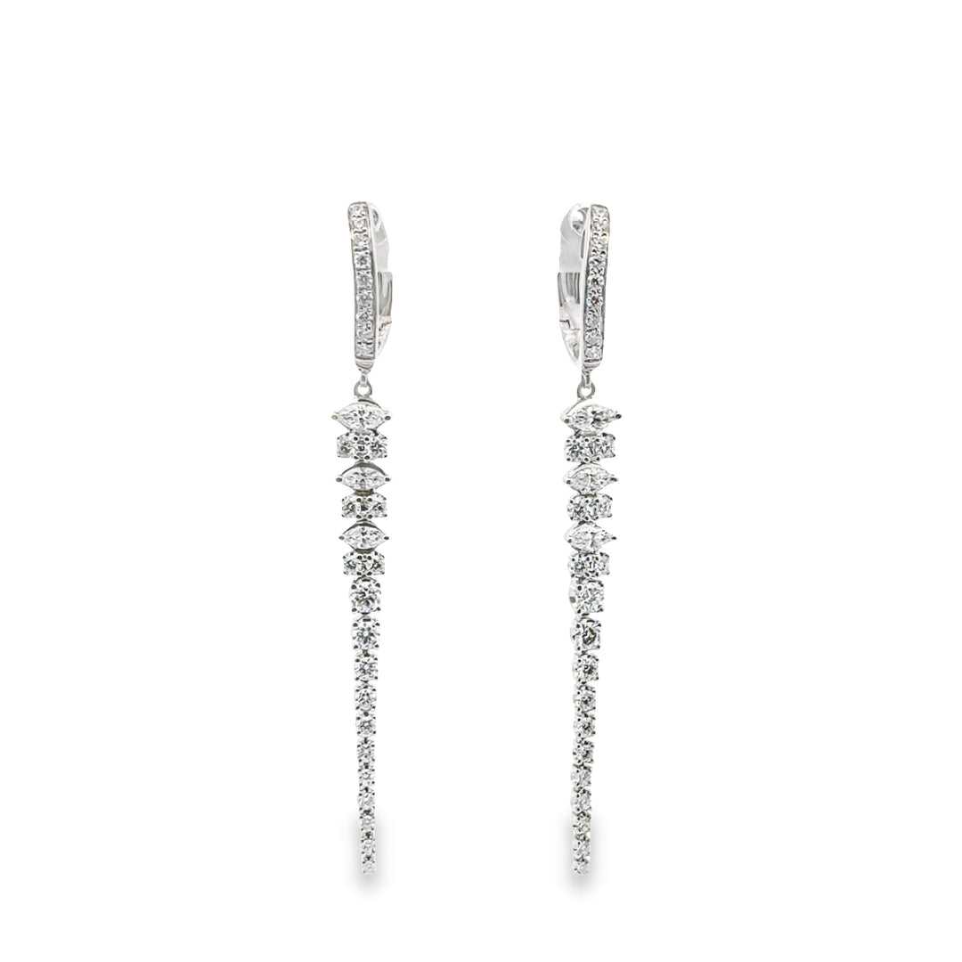 18K White Gold Diamond Multi Shape Drop Hoop Earrings