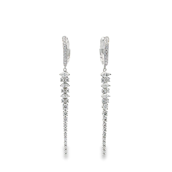 18K White Gold Diamond Multi Shape Drop Hoop Earrings