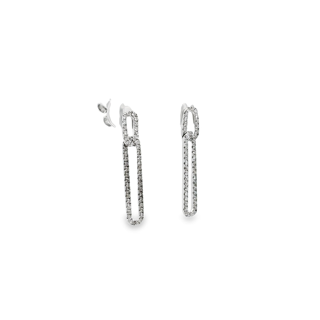 14K White Gold Diamond Legacy Paperclip Drop Earrings (Small)